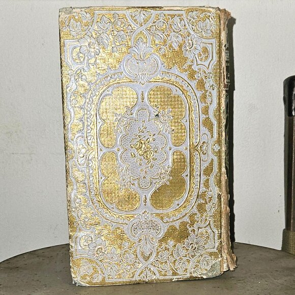 Antique 1851 French Gilded Cartonnage Book Decorative Gilt Romantic Cardboard - Picture 2 of 10